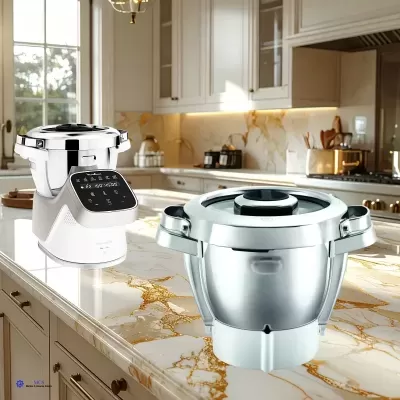 Robot de cozinha Moulinex Companion Pro com taça de aço inoxidável na bancada da cozinha