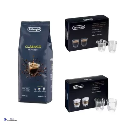 Pacote de café DeLonghi Classico Espresso e caixas de copos para espresso e cappuccino da marca DeLonghi