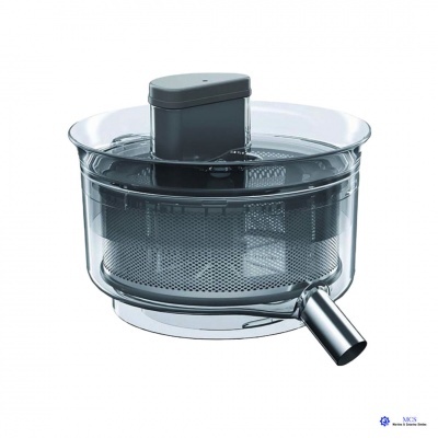 Recipiente de cozinha transparente com tampa preta e bocal metálico