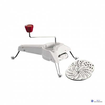 Ralador manual metálico branco com manivela e punho vermelho com disco removível