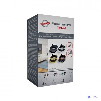 Caixa do produto Rowenta Tefal com 4 escovas para aspirador sem fios