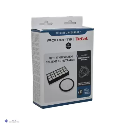 Embalaem de filtro de sistema de filtragem para aspirador Rowenta e Tefal com texto e imagens do filtro