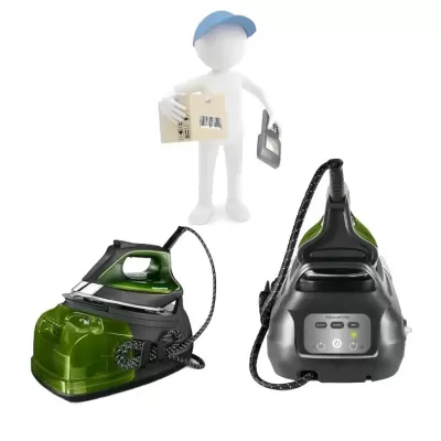 Ferro de engomar vapor verde e preto Rowenta com figura branca de entrega