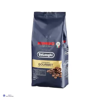 Pacote azul escuro de café Kimbo DeLonghi Espresso Gourmet com grãos na frente