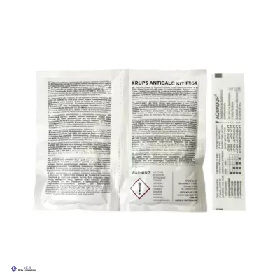 Kit de descalcificação Krups Anticalc Kit F054 com embalagem branca e texto preto.