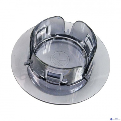 Peça circular transparente em plástico com base larga e estrutura interna elevada