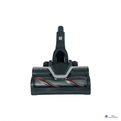 Cabeça de aspirador de pó Rowenta preta com detalhes cinza e vermelho em fundo branco