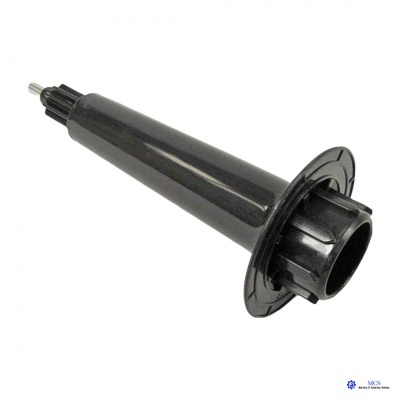 Componente mecânico preto cilíndrico em fundo branco