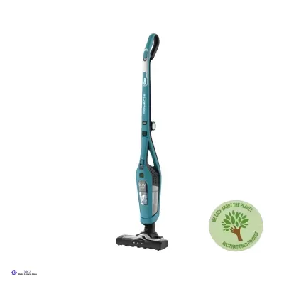 Aspirador vertical sem fio azul turquesa com selo ecológico