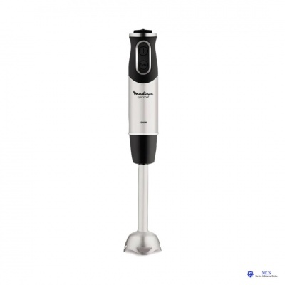 Varinha mágica Moulinex Quickchef 1000W com corpo branco e preto, haste metálica.