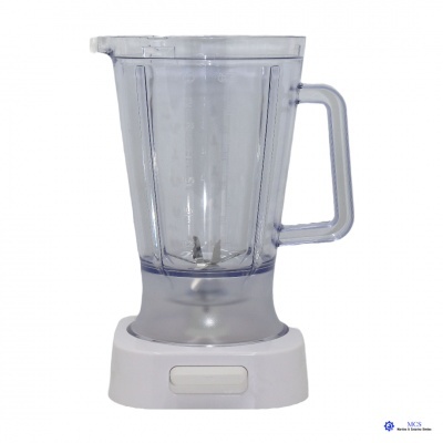 Liquidificador branco com jarro transparente e punho