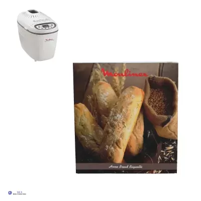Máquina de fazer pão branca Moulinex com caixa de baguetes.