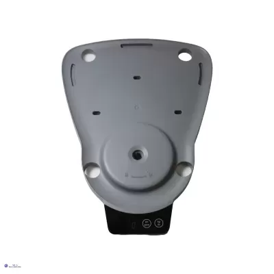 Base de suporte de equipamento em plástico cinzento com painel preto e ícones brancos