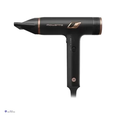 Secador de cabelo preto Rowenta com detalhes em bronze e design moderno