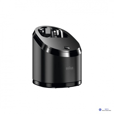 Aparelho preto compacto Braun para instrumentos de barbear com acabamento brilhante