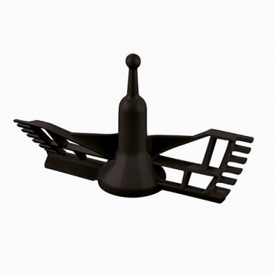 Acessório de plástico preto com base cónica e estruturas laterais em leque