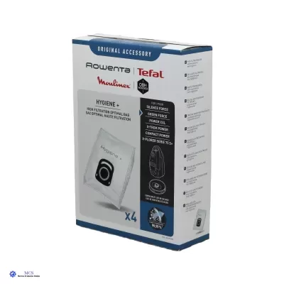 Embalagem branca com detalhes azuis e pretos de 4 sacos filtrantes para aspiradores de pó