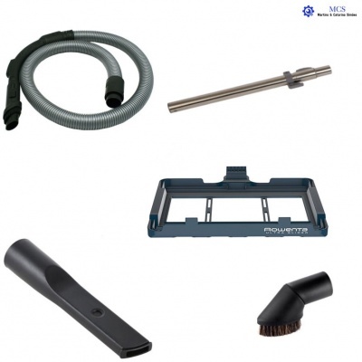 Conjunto de acessórios para aspirador de pó Rowenta incluindo mangueira, tubo, suporte, bocal e escova