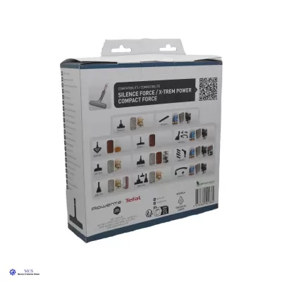 embalagem de acessório para aspirador Rowenta e Tefal com texto e imagens de compatibilidade