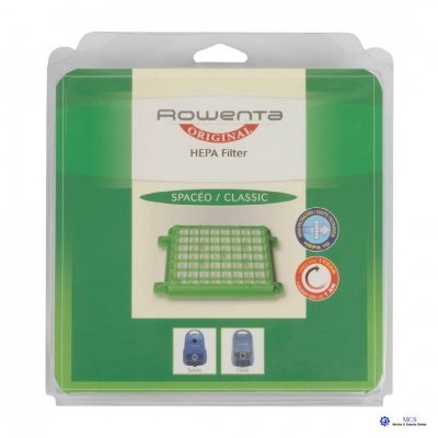 Filtro HEPA Rowenta Original verde e branco em embalagem plástica transparente com cartão informativo verde e branco