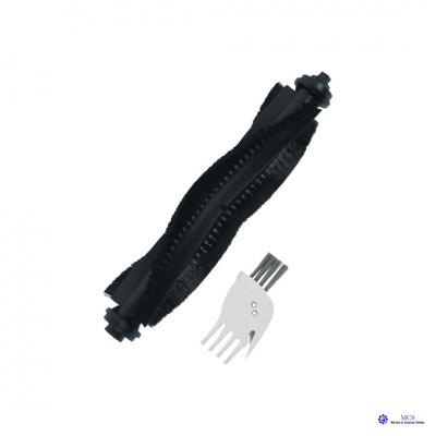 Escova rotativa preta e ferramenta pequena branca com dentes metálicos