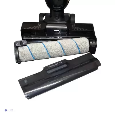 Cabeça de aspirador de pó Rowenta com escova giratória cinza e riscas azuis