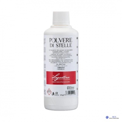 Frasco branco de produto de limpeza Lagostina para aço inox