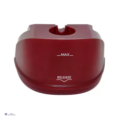 Suporte vermelho de plástico com texto MAX e RELEASE