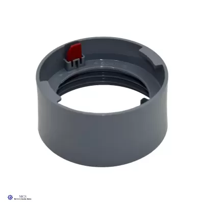 Peça plástica cilíndrica cinzenta com elemento vermelho