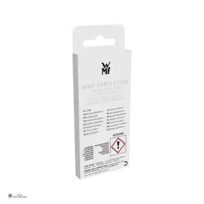 Embalagem branca do produto WMF Perfection com texto e símbolo de perigo químico