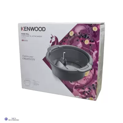 Embalagem de acessório Kenwood Food Mill Chef/Ofel XL Attachment cinzento com sobremesa roxa