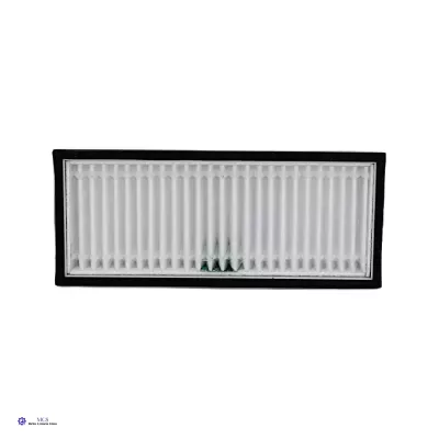 Filtro retangular preto com material branco de filtração