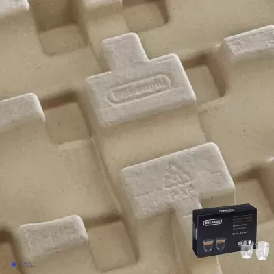 Embalagem de cartão reciclado moldado com kit de dois copos Delonghi
