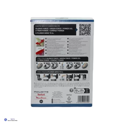 Parte traseira da embalagem de acessório para aspiradores com instruções e compatibilidades impressas
