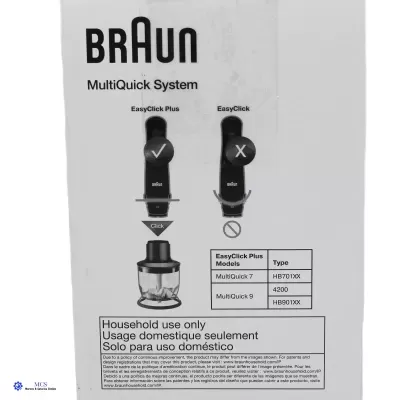 Embalagem do produto Braun MultiQuick System com instruções e especificações.