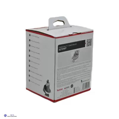Caixa branca com bordas vermelhas para peça de reposto Actifry Tefal com texto e imagem do produto
