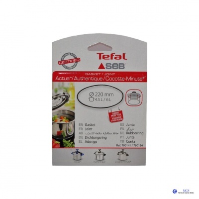 Embalagem de junta para panela Tefal SEB com indicação de tamanho e capacidade