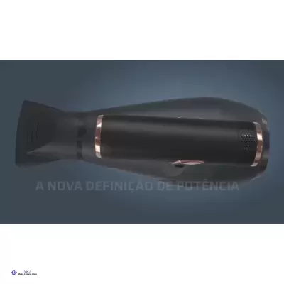 Secador de cabelo preto com detalhes em bronze