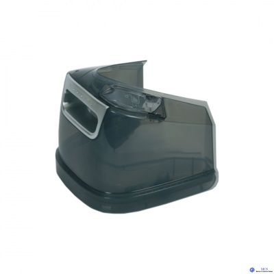 depósito transparente cinza escuro em plástico com base preta