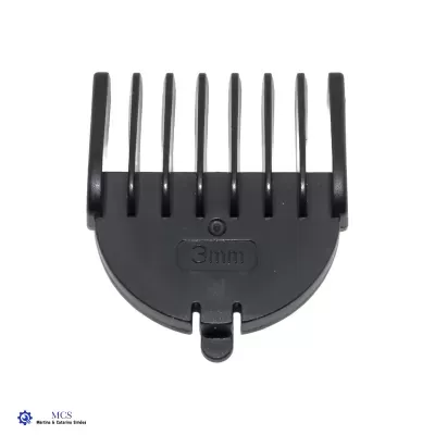 Pente de aparador de cabelo preto de plástico com 7 dentes e indicação 3mm