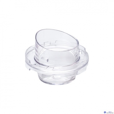 Peça plástica transparente cilíndrica com anel largo na base