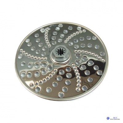 Disco metálico redondo com furos e padrões ondulados