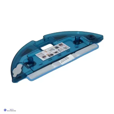 Cabeça de aspirador de pó azul com rodízios e etiqueta central