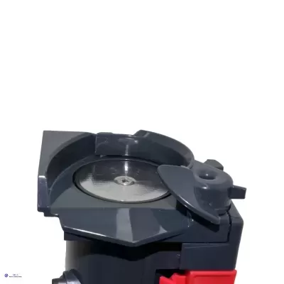 Cortador de cápsulas de café cinzento, preto com lâmina e alavanca vermelha