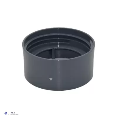 Tampa cilíndrica de plástico cinzento com interior saliente