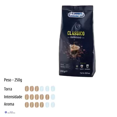 Pacote de café DeLonghi Classico Espresso azul escuro com chávena de café