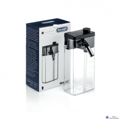 Recipiente transparente para leite DeLonghi com tampa preta e embalagem