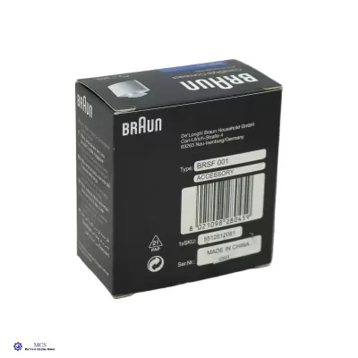 Caixa preta embalagem acessório Braun BRSF 001 com código de barras