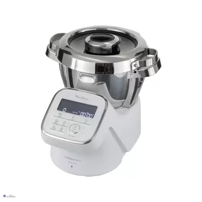 Robot de cozinha branco com cuba inox e painel digital