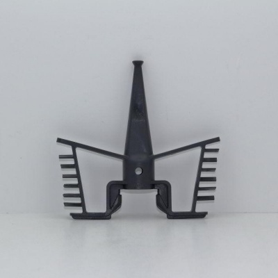 Dispositivo plástico preto com dentes e estrutura central cónica